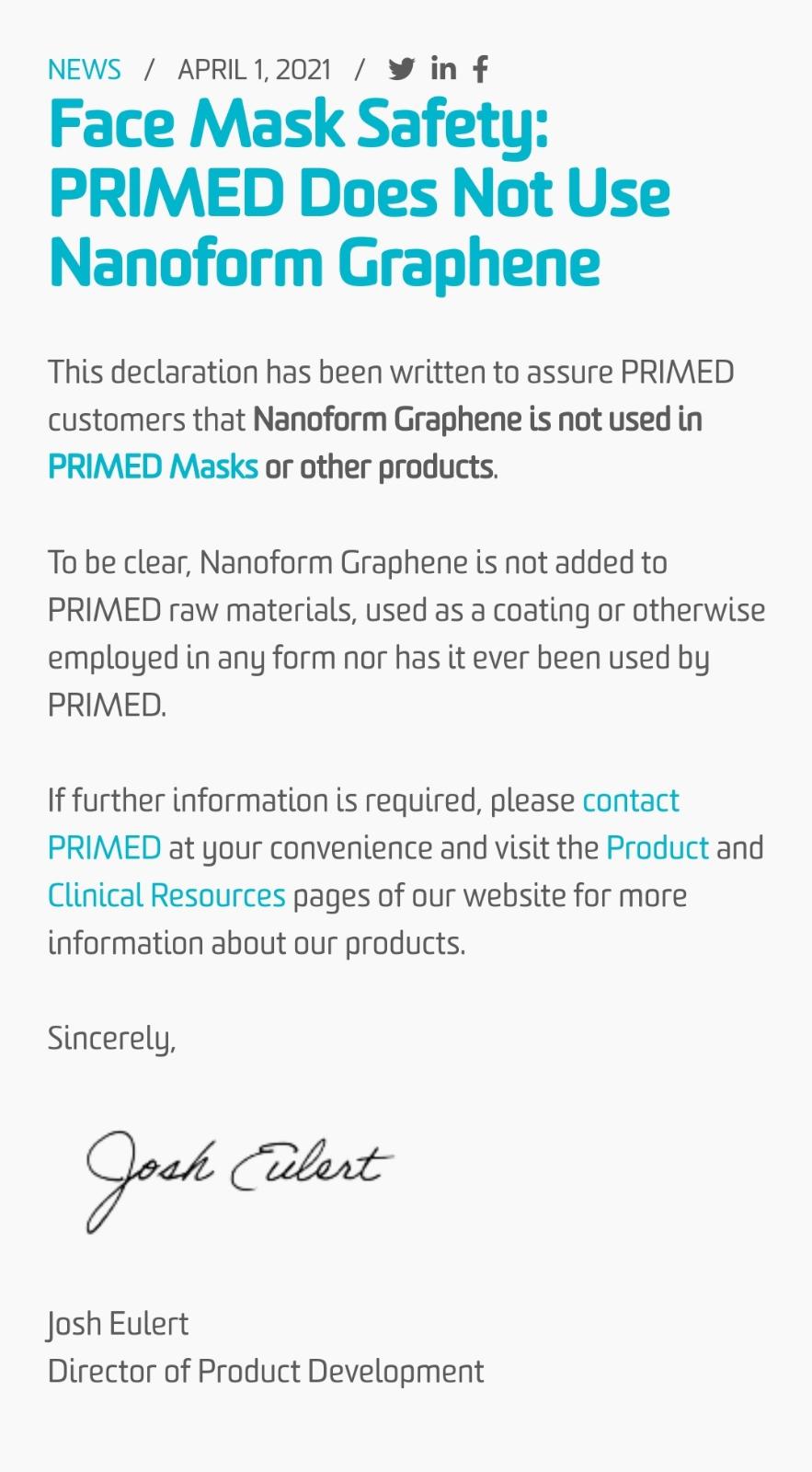 Face Mask Safety : PRIMED Does Not Use Nanoform Graphene