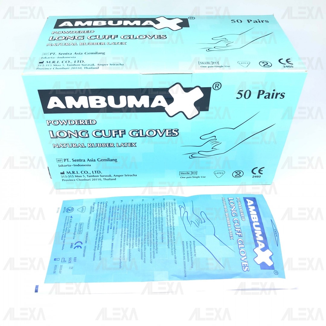 AMBUMAX Powdered Long Cuff Examination Gloves